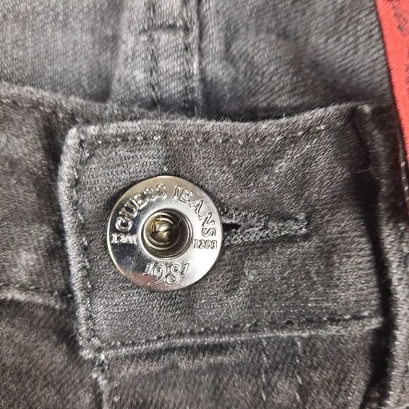 GUESS Jeans Starlet black W27 red label skinny asymmetrical pockets leather trim - Picture 11 of 14